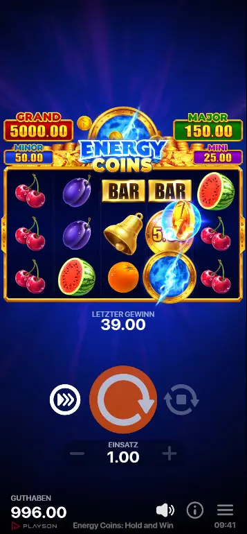 Bonus Game gestartet mit ersten sticky Bonus-Symbolen und Re-Spin-Zähler