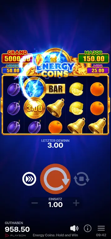 Vollständig gefülltes Raster mit Grand Jackpot x5000 Anzeige
