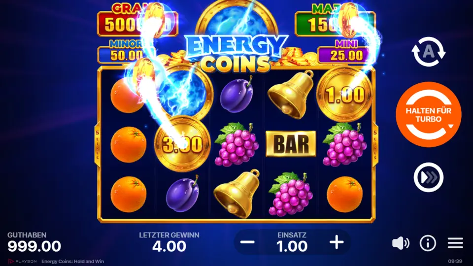 Bonus Game mit sticky Symbolen und Re-Spin-Zähler im Energy Coins Slot